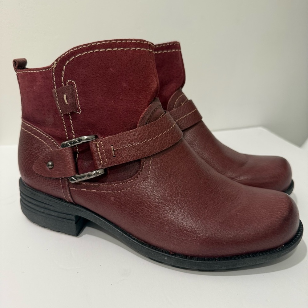 Earth Origins Paris Leather Suede Side Zip Moto Boots Burgundy Size 9.5W EUC